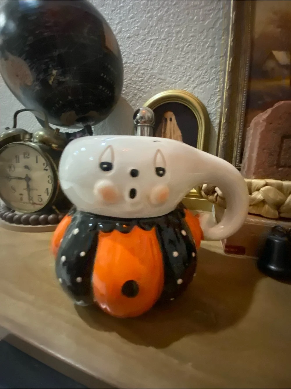 Johanna Parker Halloween Ghost Pumpkin Ceramic Mug - Orange & Black